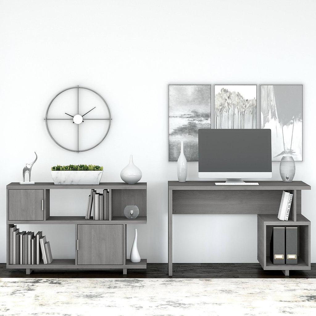 Modern Gray Writing Desk with Low Bookcase M1983