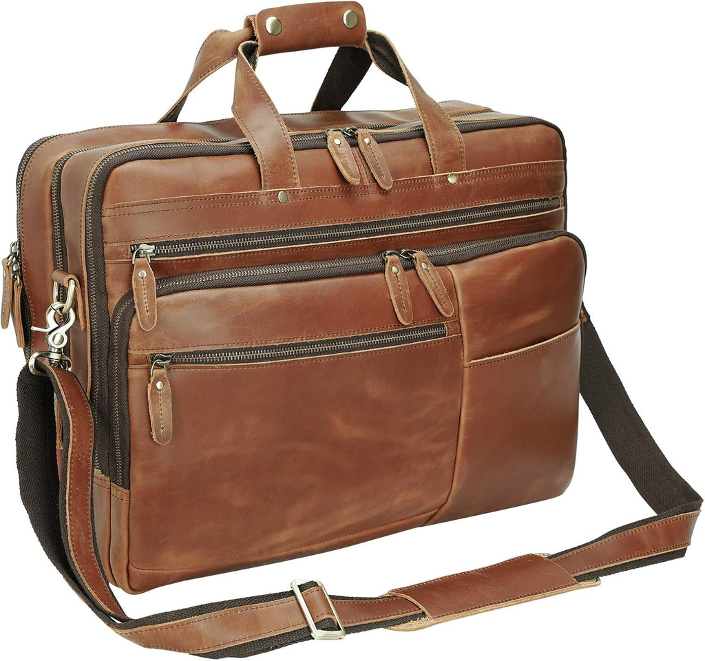 Full Grain Leather Briefcase Messenger Bag Fits 17.3 Laptop E42447
