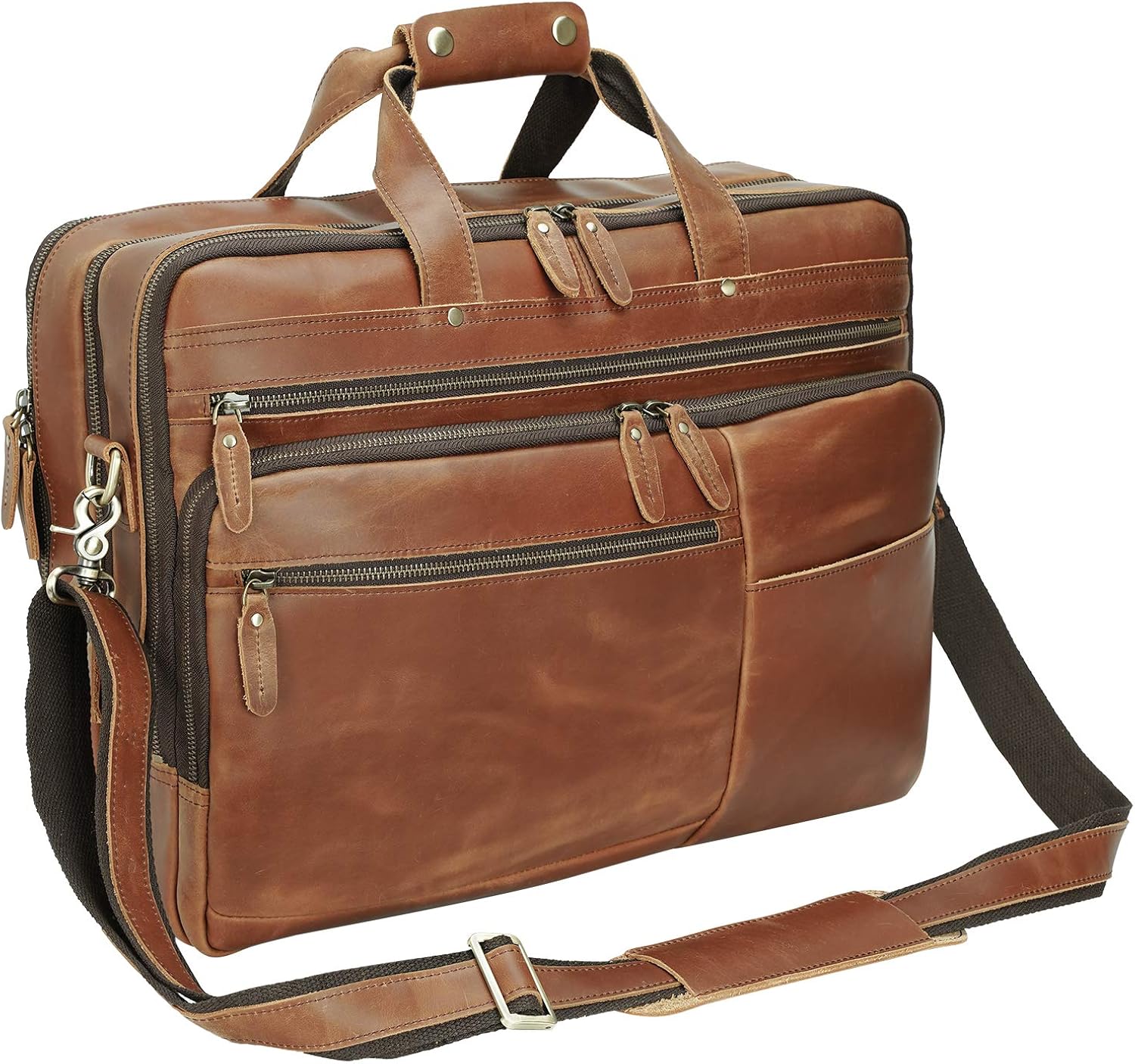 Full Grain Leather Briefcase Messenger Bag Fits 17.3 Laptop E42447