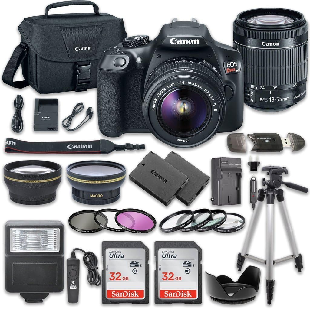Canon EOS Rebel T6 DSLR Camera Bundle with 18-55mm Lens + 2pc 32GB Memory Cards + Accessory Kit A335332