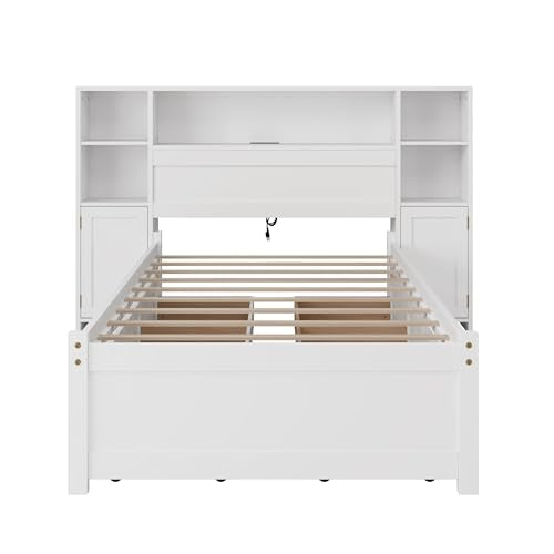Twin Size Wood Storage Platform Bed with 6 Drawers and Bookcase Headboard E90182