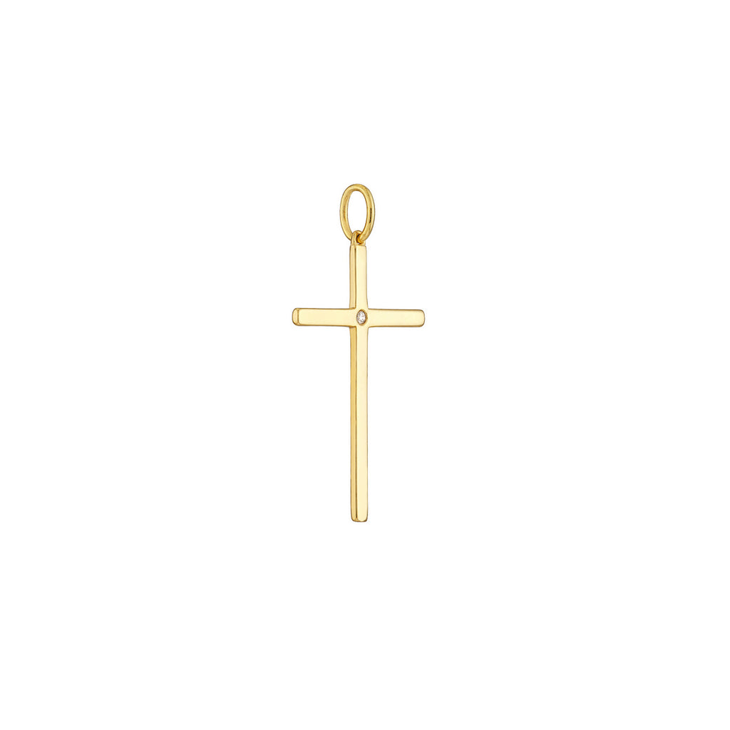 14k Yellow Gold Diamond Cross Pendant Necklace A703236