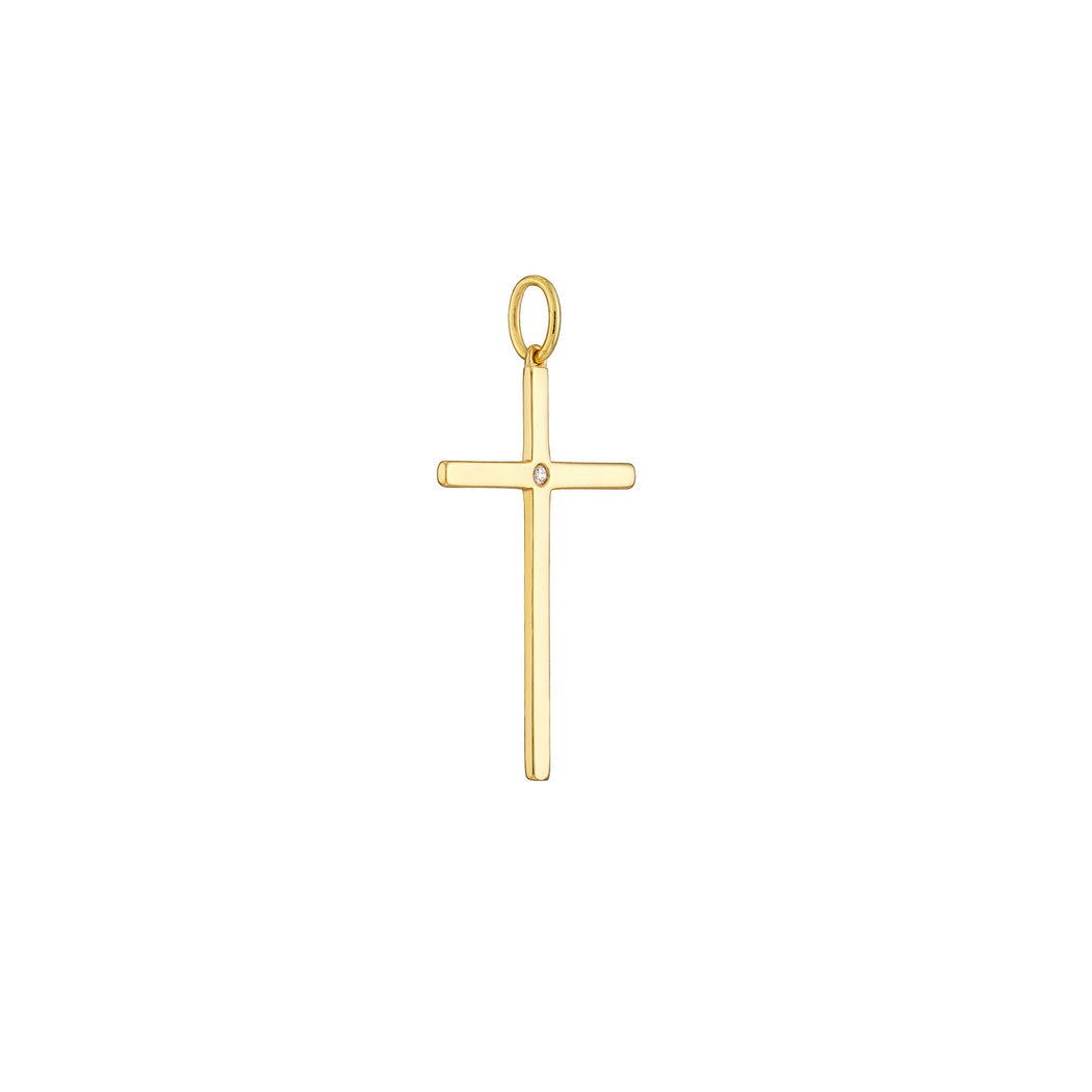 14k Yellow Gold Diamond Cross Pendant Necklace A703236