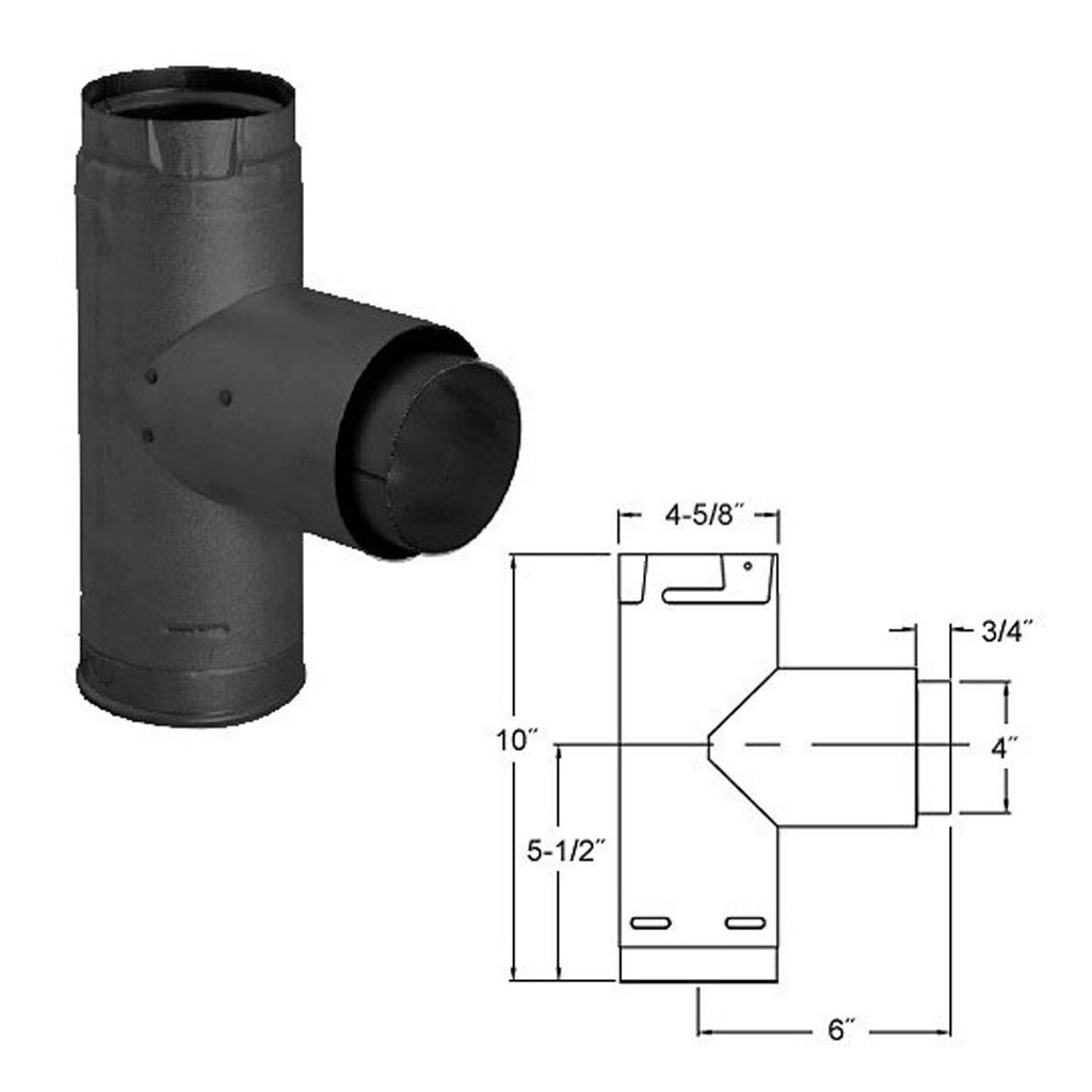 4 inch PelletVent Pro Adaptor Tee Black Z3198