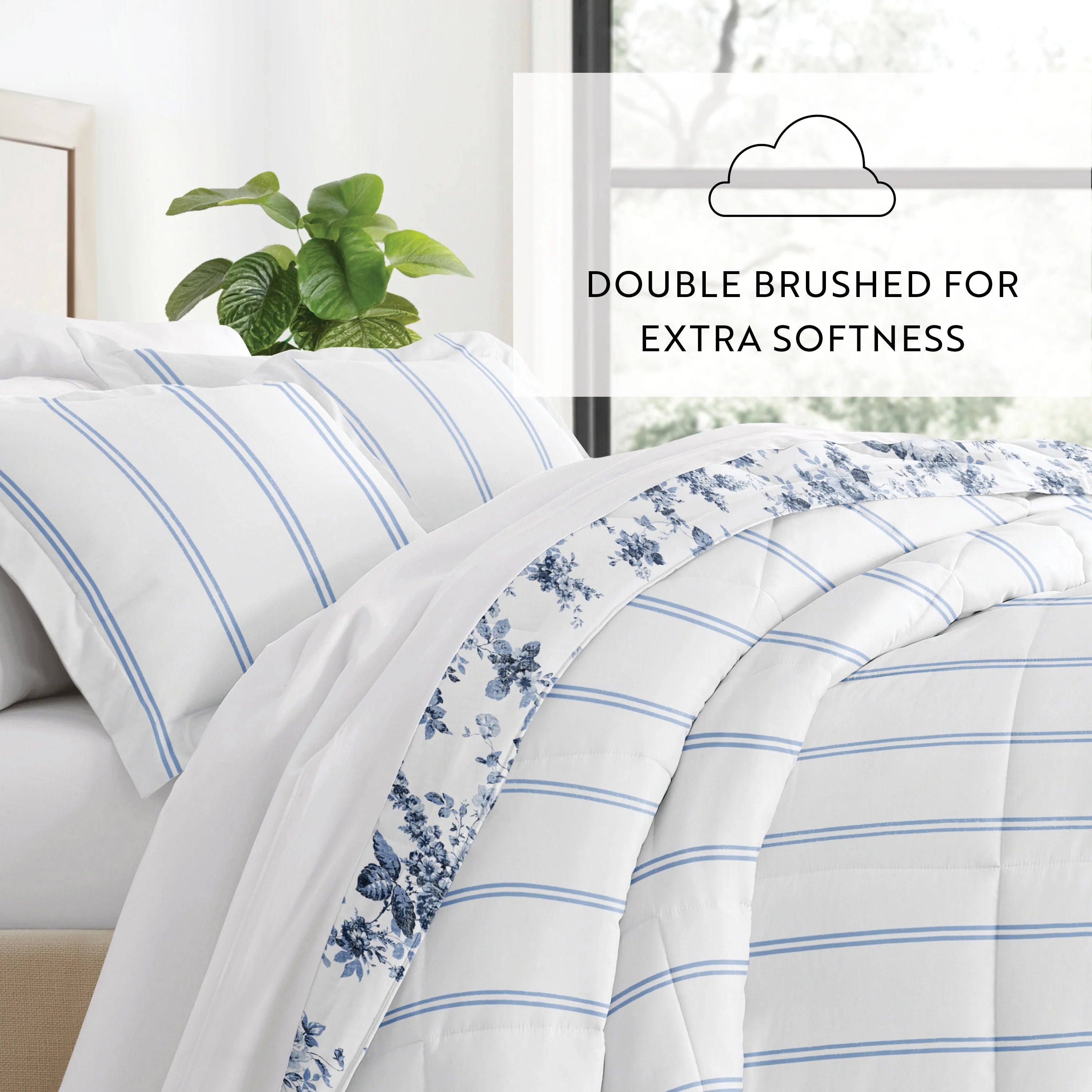 Cabbage Rose Stripe Ultra Soft Reversible Comforter Bed Set B351