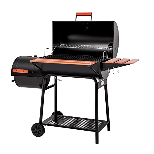 30 Barrel Charcoal Grill with Side Table, 627 Square Inches, Black O6002
