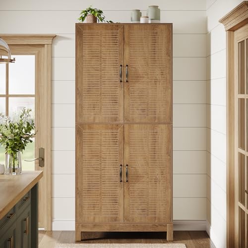 70" Tall Kitchen Pantry Cabinet with Adjustable Shelves, 6-Tier Storage Cabinet with Doors and Shelves, Rustic Brown Q2894