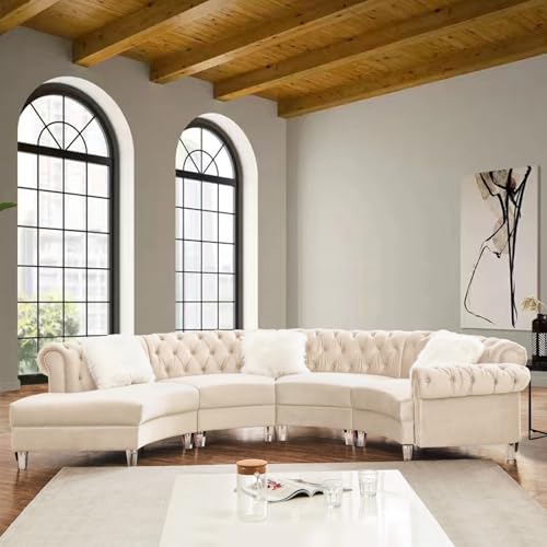 Cream Velvet Semi Circular Sofa Sectional M815116