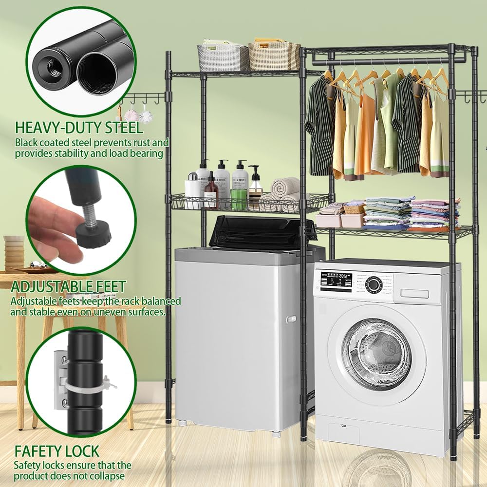 Black 4 Tiers Clothes Drying Rack with Adjustable Shelves T939