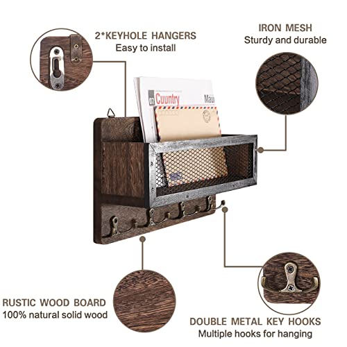 Grey Wooden Wall Key Rack with 4 Double Key Hooks I90309