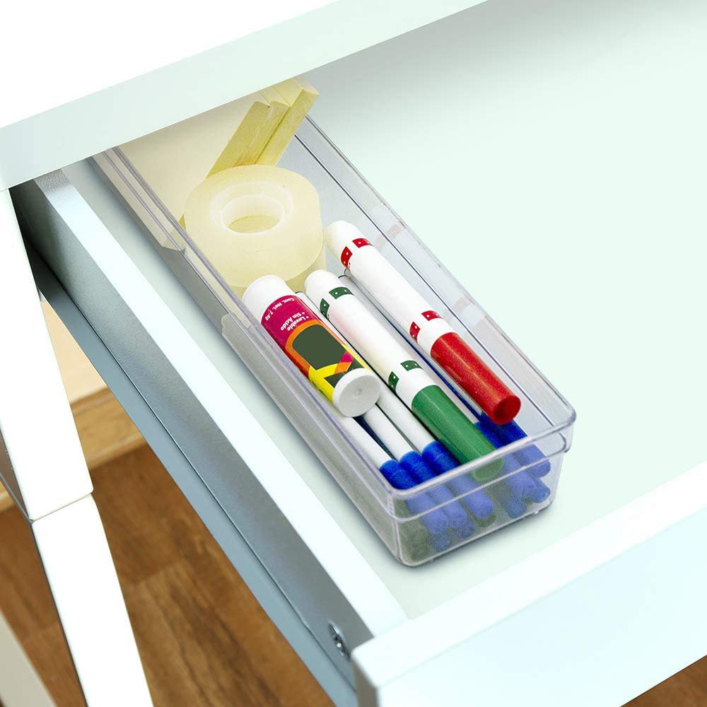 Clear Plastic Drawer Organizer Tray, 13 x 3 Inches, Non Slip Base J2524