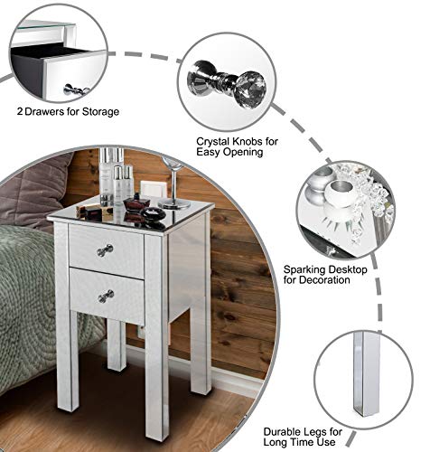 Mirrored Nightstand with 3 Drawers Y853