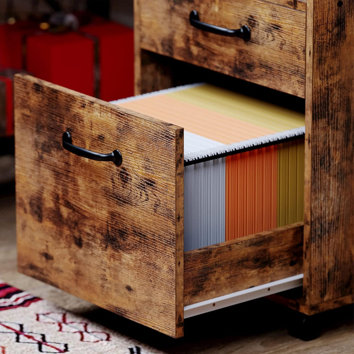 Vintage Brown Lateral Filing Cabinet with 2 Drawers J6616