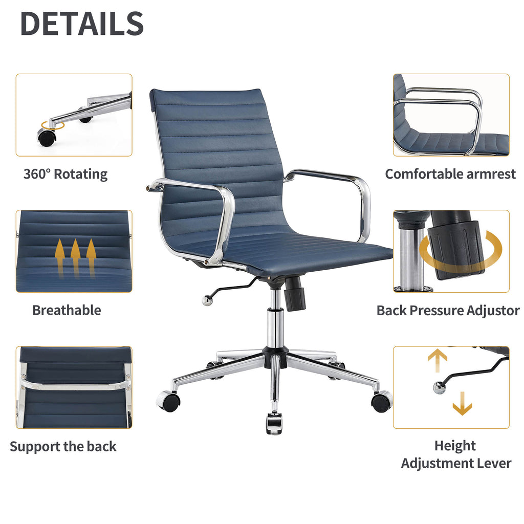 Mid Back Swivel Desk Chair with Armrest in Vegan Leather W179