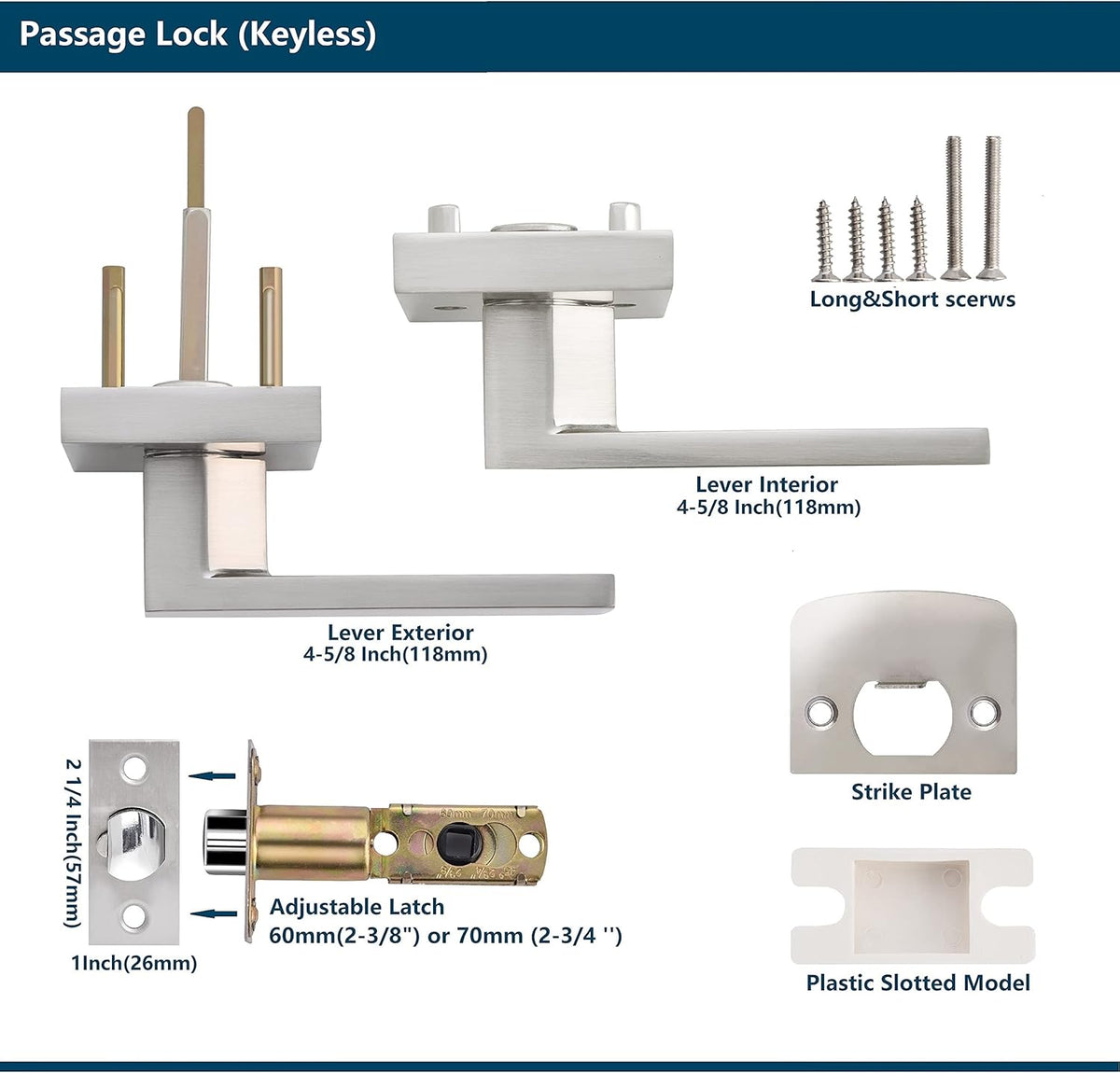 3 Pack Door Lever Handle Satin Nickel/Brushed Nickel Finish Pack of 2 F767