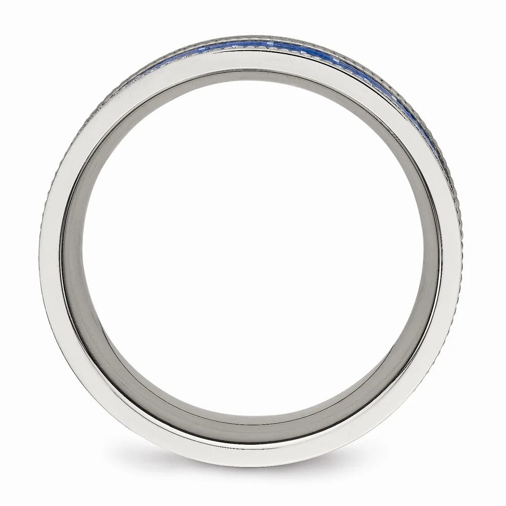 Stainless Steel Ring with Blue Carbon Fiber Inlay O451551