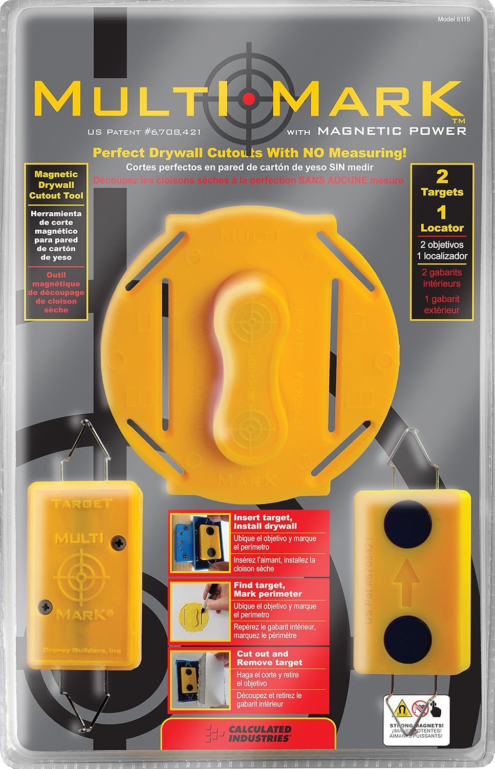 Multi Mark Drywall Cutout Locator Tool with Magnetic Targets and Locator Kit C991502