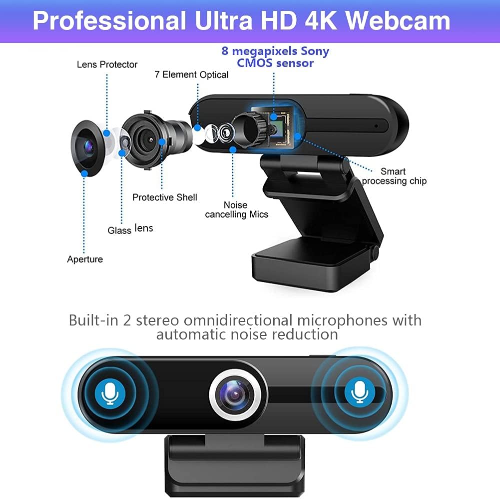 4K Webcam with Microphone, Privacy Cover Z5125