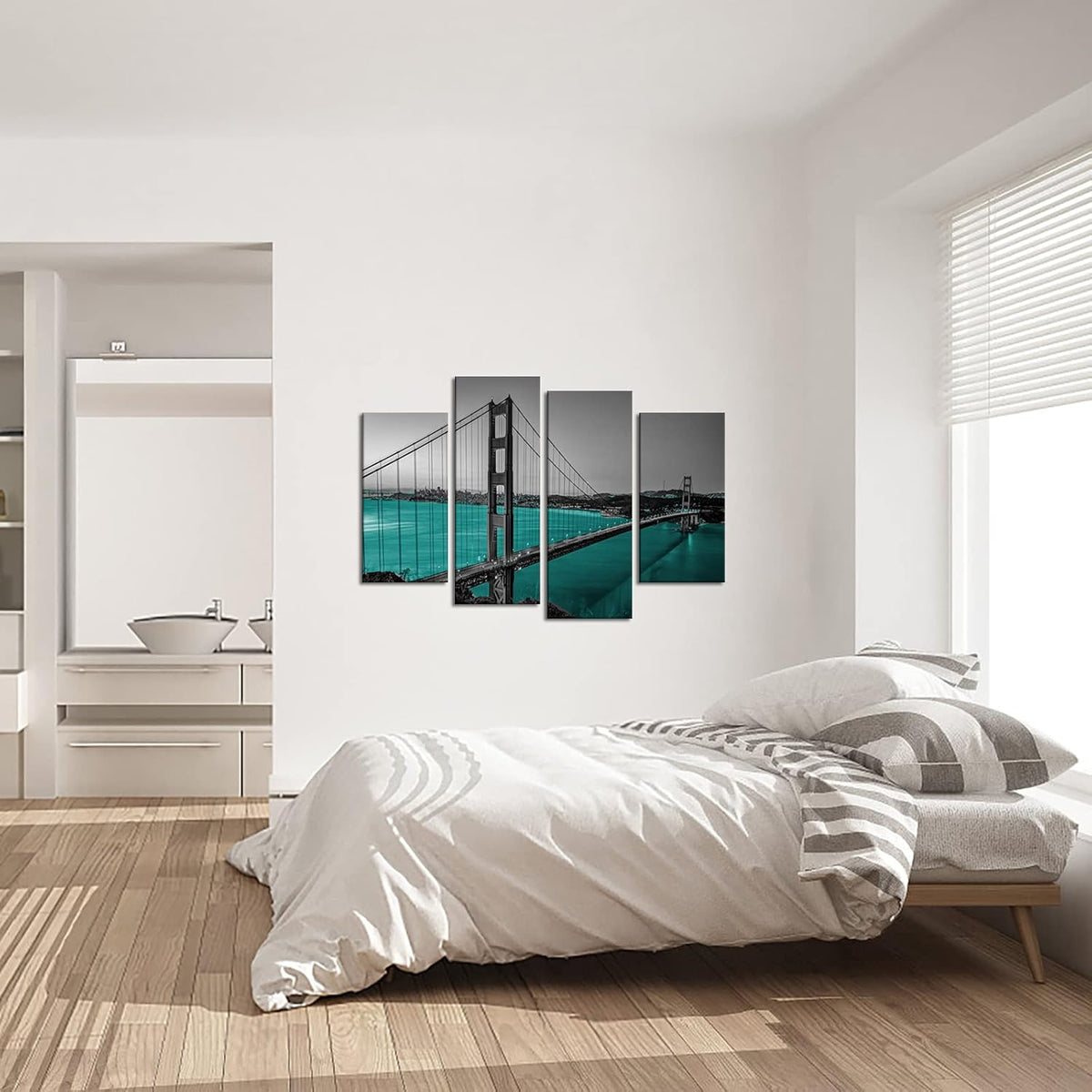 Black White Teal Golden Gate Bridge Canvas Wall Art M5276