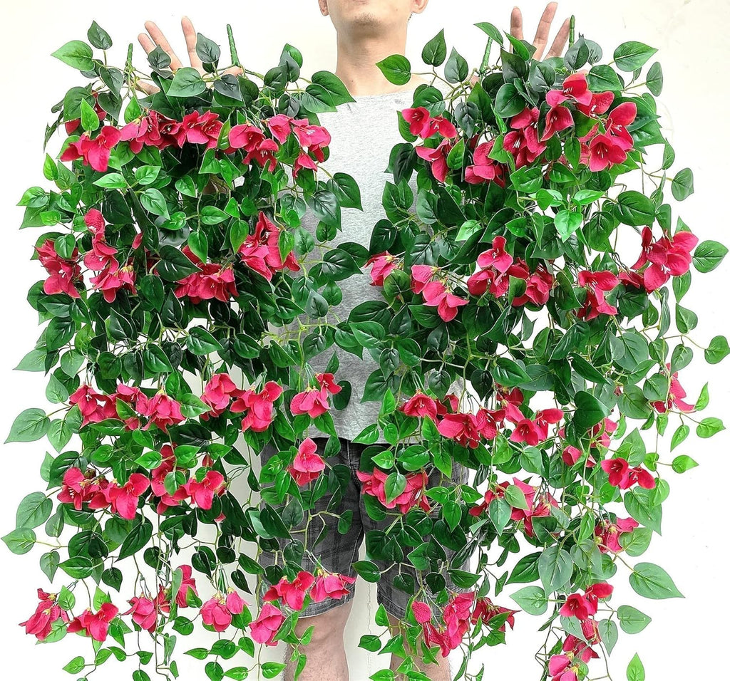 Pack of 4 Artificial Hanging Bougainvillea Silk Plastic Flower Vines Faux Plant (Fuchsia) E570871