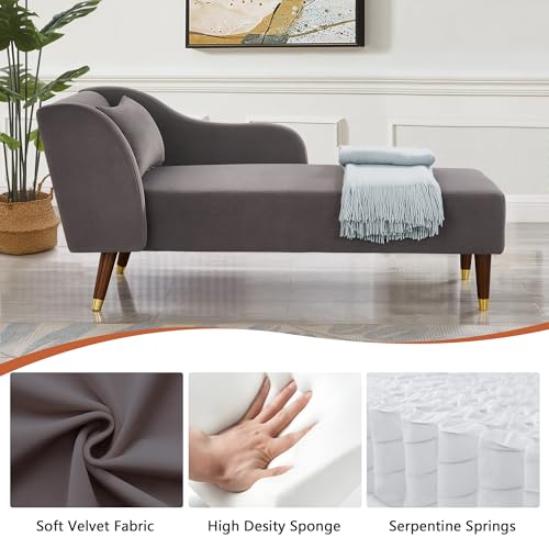 Beige Velvet Chaise Lounge Sofa Y7132