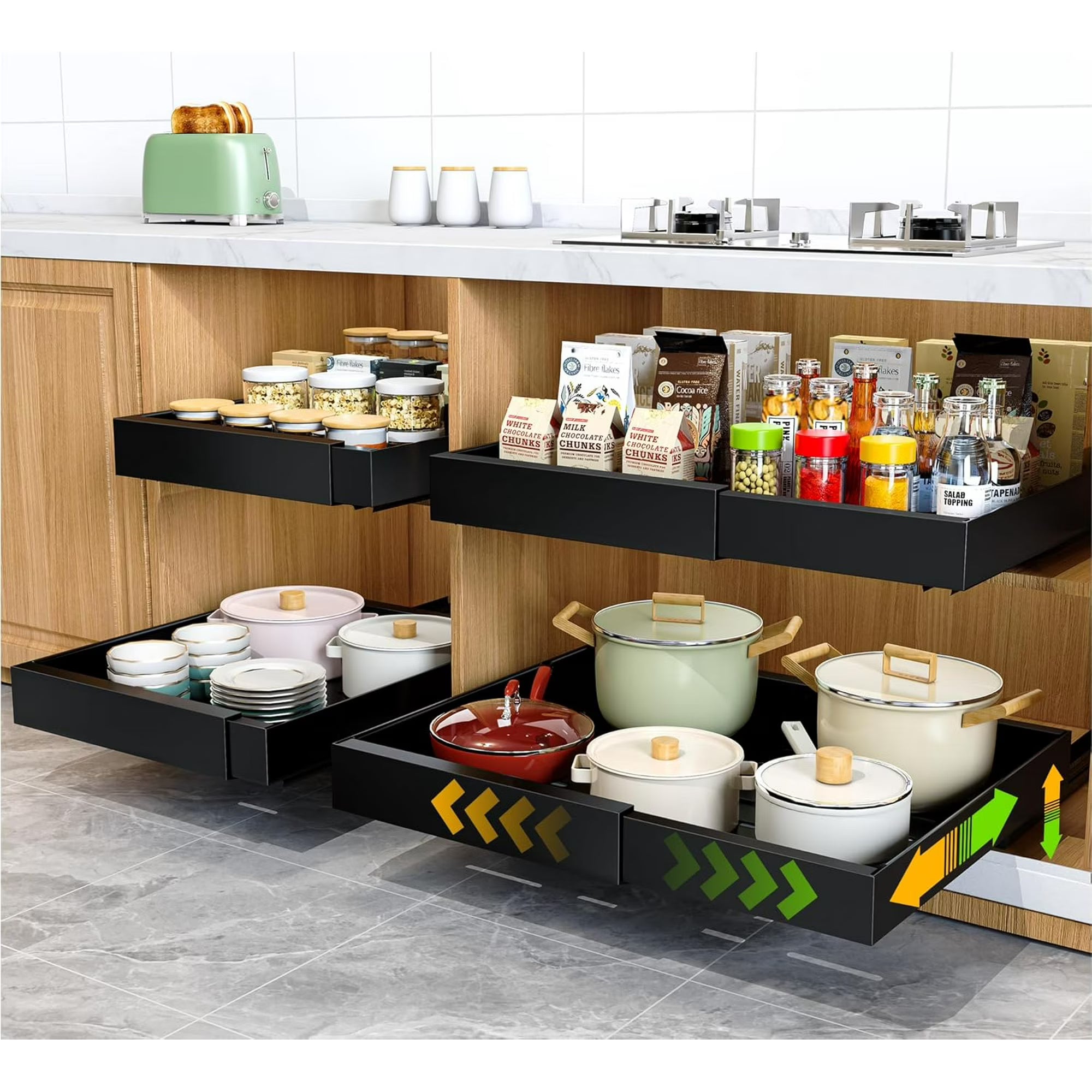 4 Pack Pull Out Cabinet Organizer 21Deep Expandable Slide Out Drawer Organizers M319