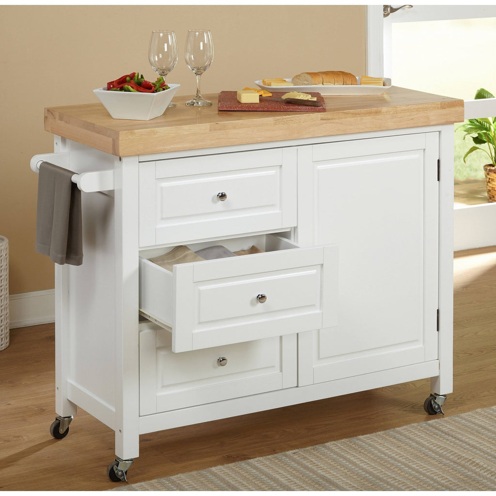 White Rubberwood Kitchen Island Cart X371556
