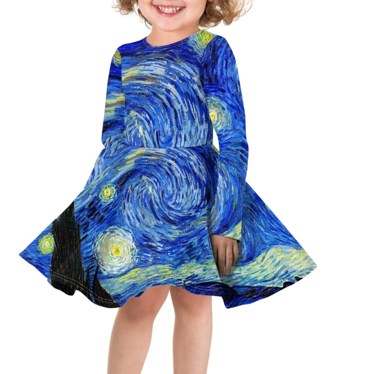 Breathable Skater Dress for Girls Swing Twirl Party Dress Round Neck Knee Length T-Shirt Dress Midi Dress Size S K353398