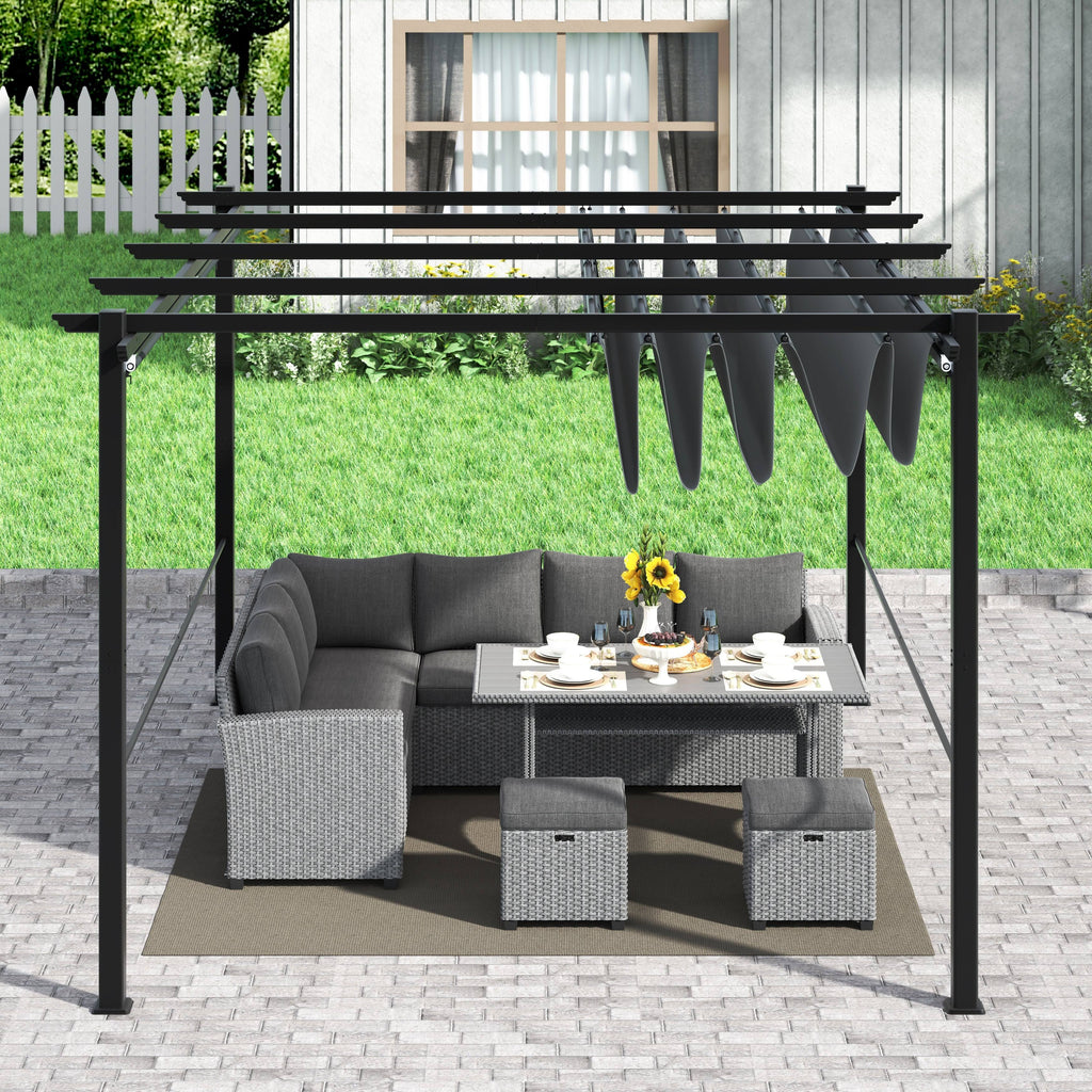 Light Grey Aluminum Retractable Patio Canopy Pergola R914