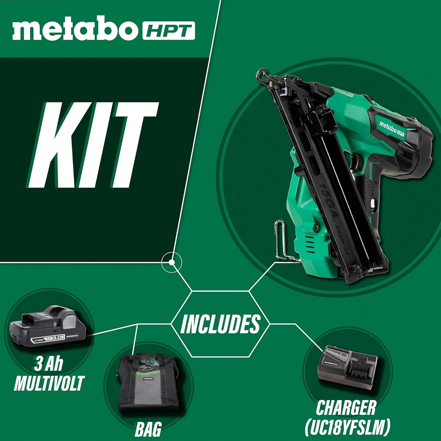 18V Brushless 15 Gauge Cordless Finish Nailer Kit S44217