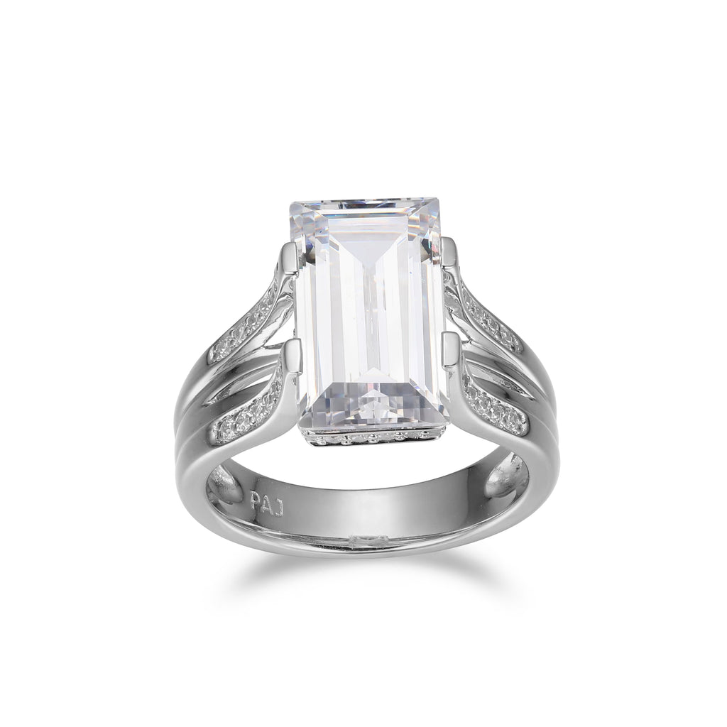 Cubic Zirconia Cathedral Engagement Ring in Rhodium Plated Sterling Silver M648456