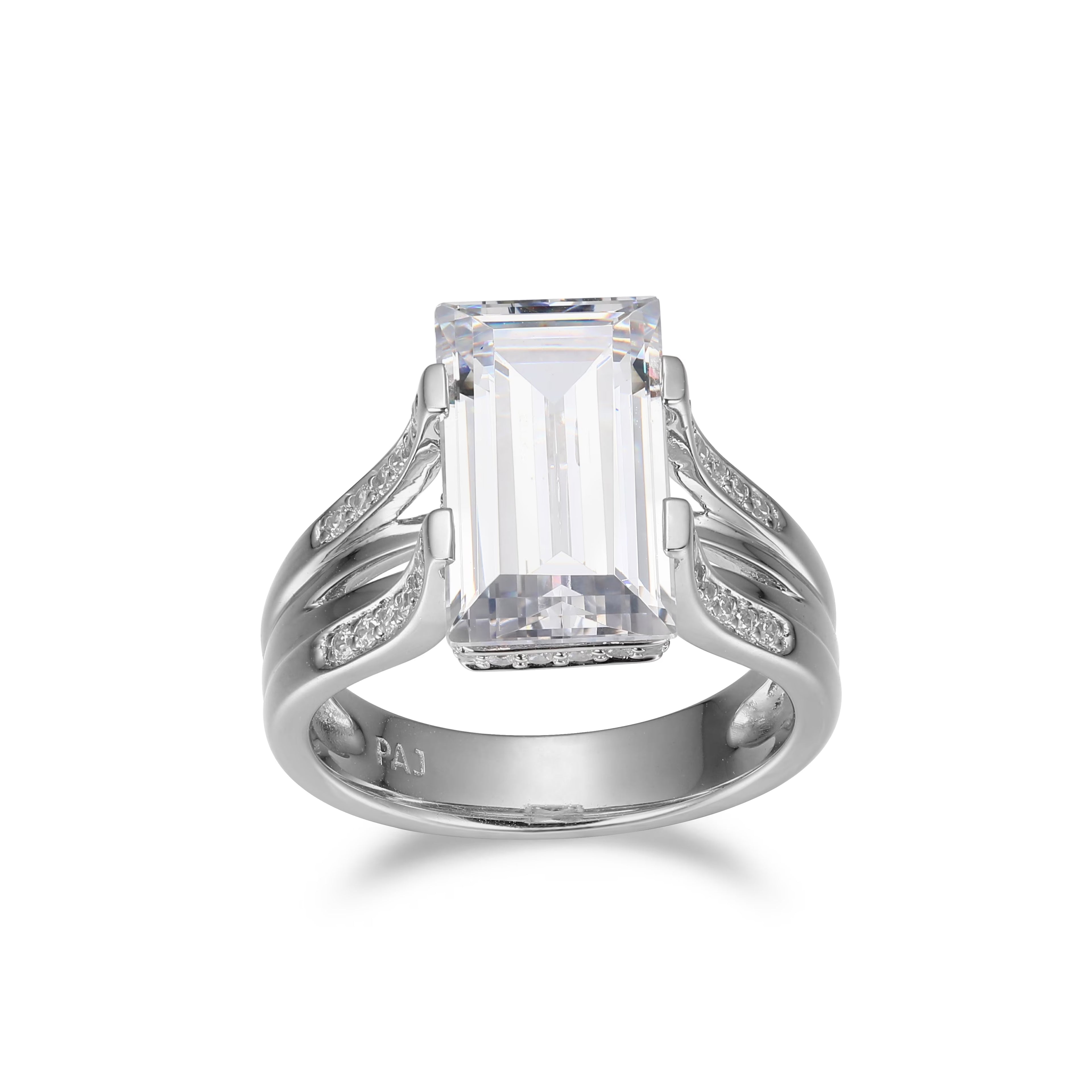 Cubic Zirconia Cathedral Engagement Ring in Rhodium Plated Sterling Silver M648456