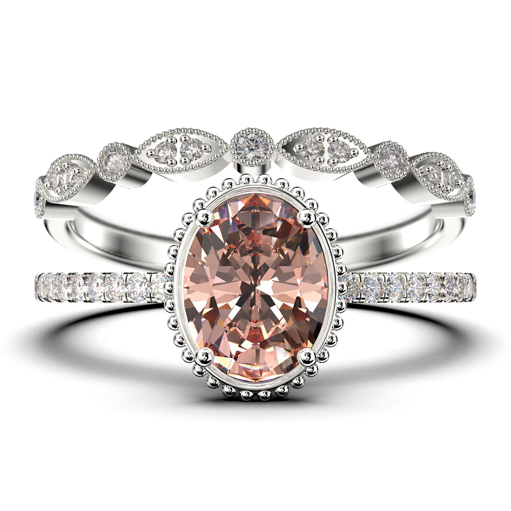 2.00 Carat Oval Cut Morganite And Diamond Moissanite Engagement Ring in 10k Solid White Gold Z837106