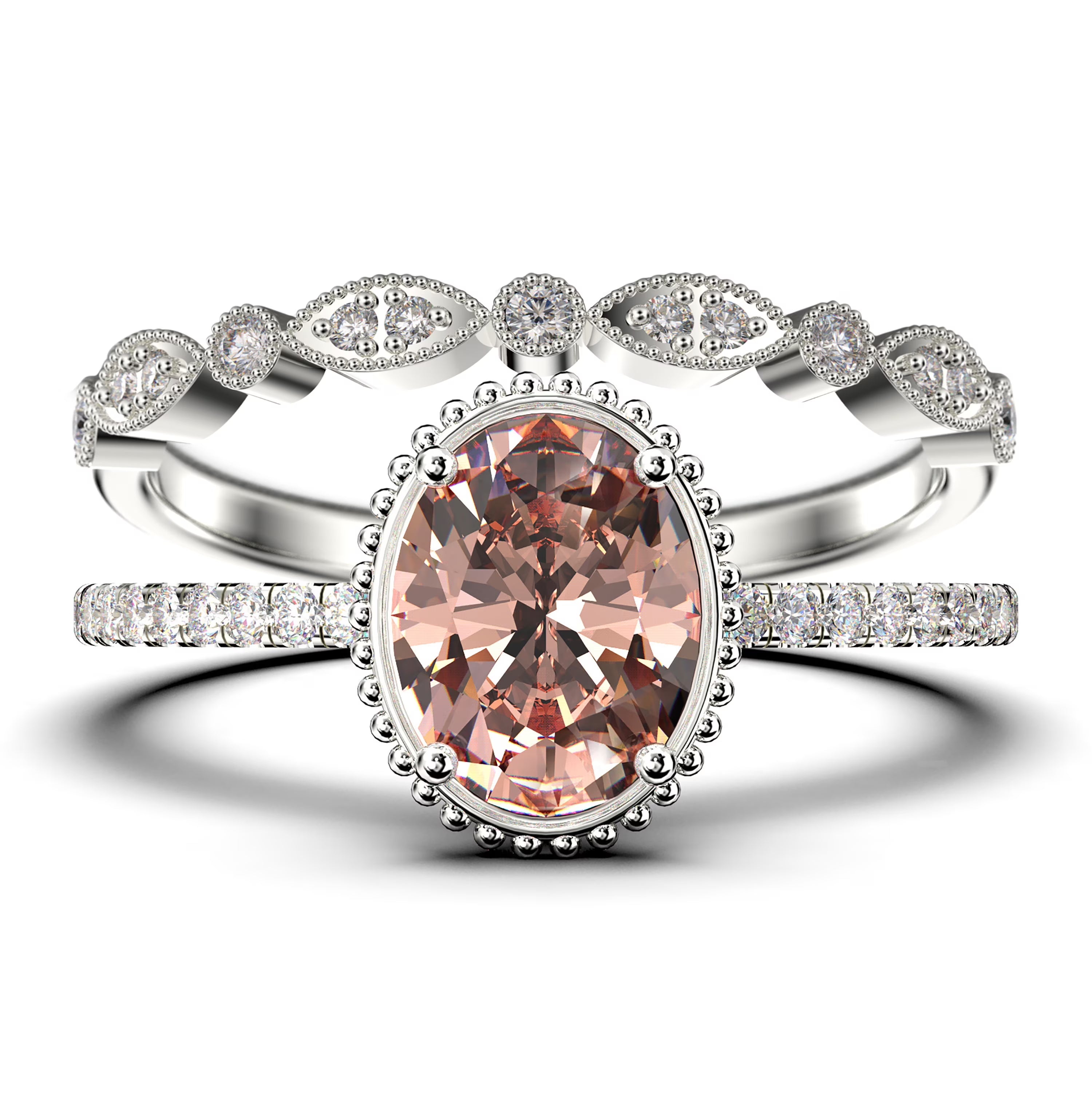 2.00 Carat Oval Cut Morganite And Diamond Moissanite Engagement Ring in 10k Solid White Gold Z837106