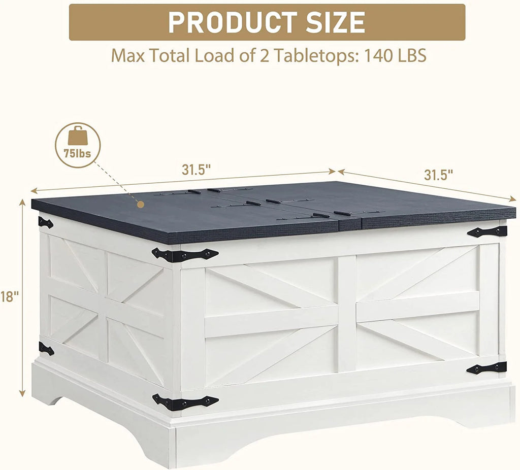 White Square Wood Lift Top Coffee Table with Storage Q7390