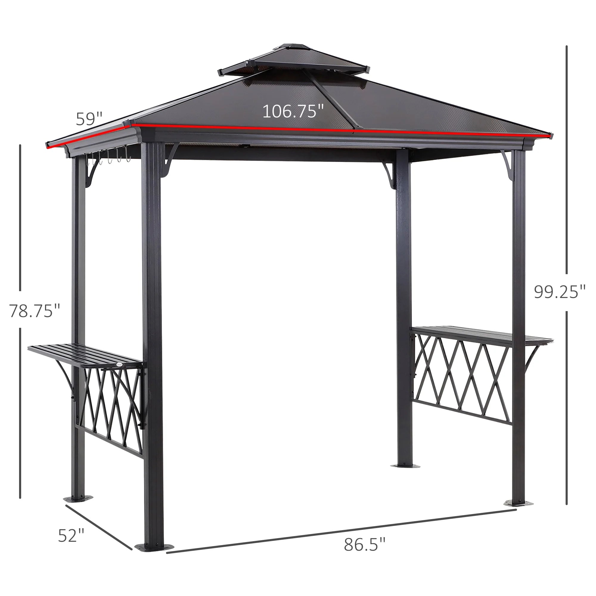 9' x 5' Hardtop BBQ Grill Gazebo with Polycarbonate Roof H412792