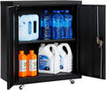Metal Storage Cabinet with Locking Doors and Wheels, Black B2594