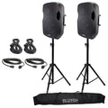 15" Powered DJ PA Speaker Pair with Cables and Stands M5221