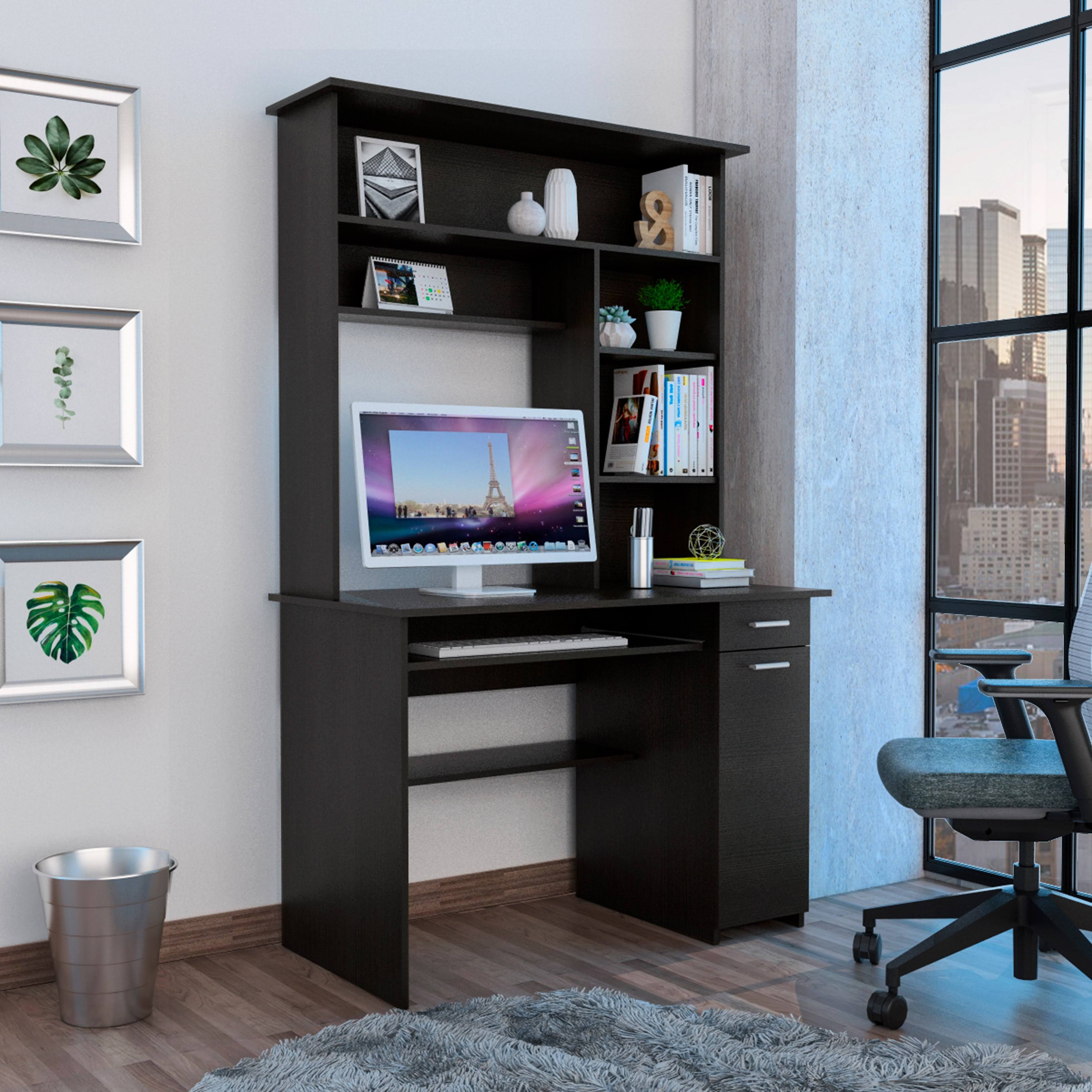 Ash Engineered Wood Desk with Hutch P911510