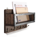 Grey Wooden Wall Key Rack with 4 Double Key Hooks I90309