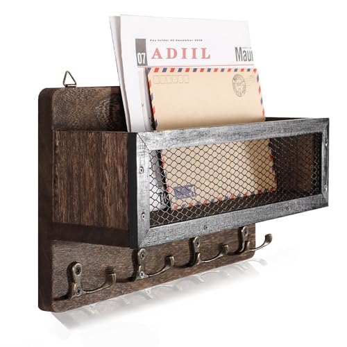 Grey Wooden Wall Key Rack with 4 Double Key Hooks I90309