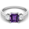 0.95 Ctw Princess Cut Square Amethyst 925 Sterling Silver Trio Stone Ring E206952