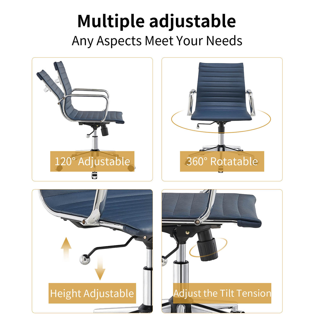 Mid Back Swivel Desk Chair with Armrest in Vegan Leather W179