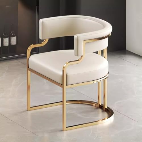 White Leather Tub Chair with Golden Metal Legs B31439