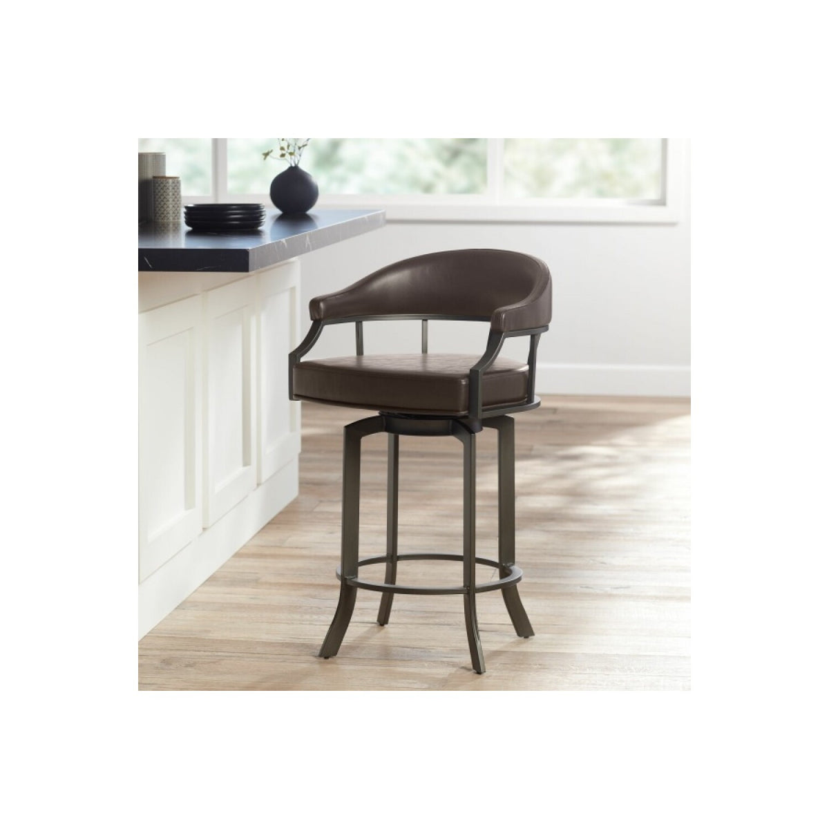 Brown Faux Leather Swivel Counter Stool Q6949