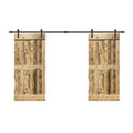 48 in. x 84 in. Weather Oak Stained Solid Pine Wood Interior Double Sliding Barn Door with Hardware Kit X15324