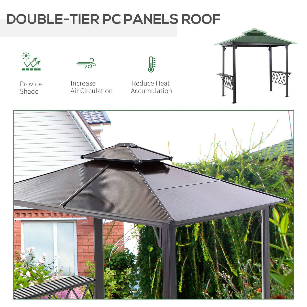 9' x 5' Hardtop BBQ Grill Gazebo with Polycarbonate Roof H412792