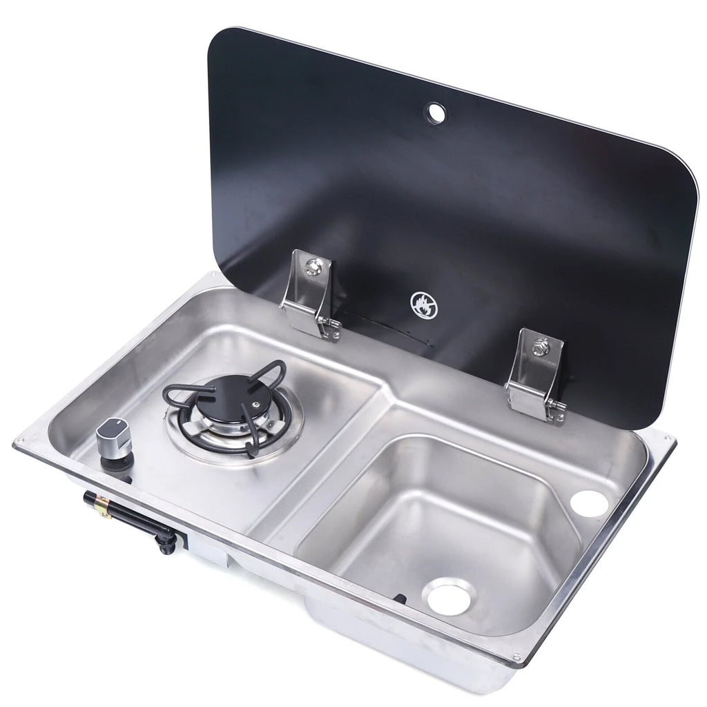 RV Gas Stove 1 Burner With Sink & Faucet Combo w/ Glass Lid A40501