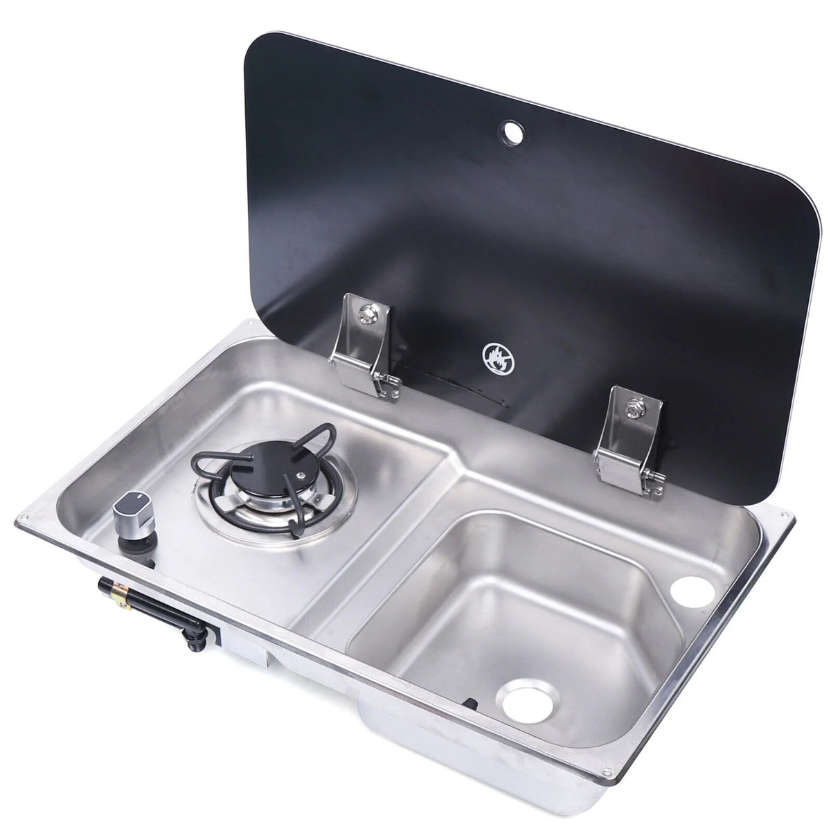 RV Gas Stove 1 Burner With Sink & Faucet Combo w/ Glass Lid A40501
