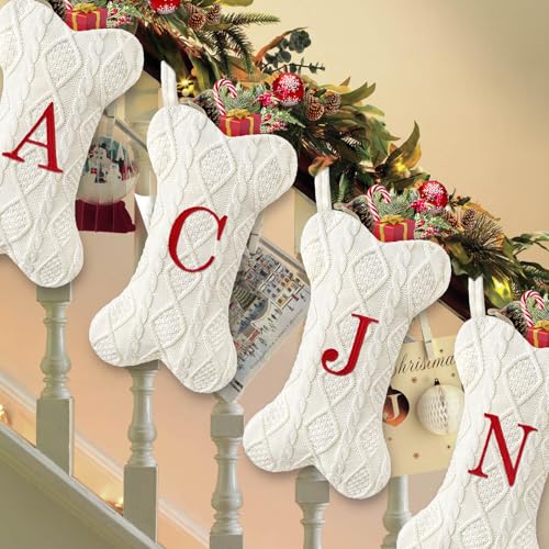 White Large Knit Dog Christmas Stocking with Initials P633041